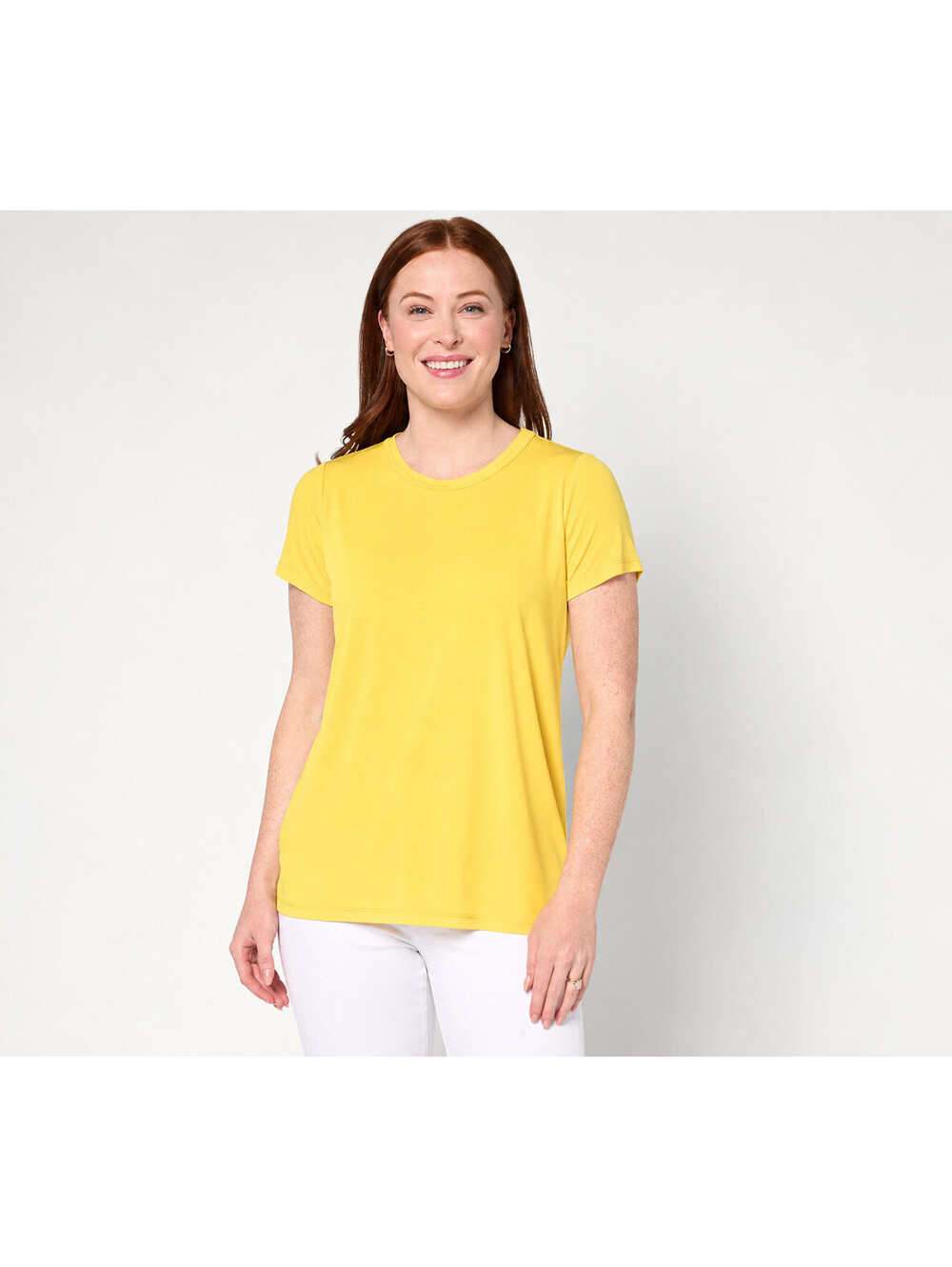 Susan Graver Modern Essentials Liquid Knit Crew-Neck Top Golden Yellow, Size 1X